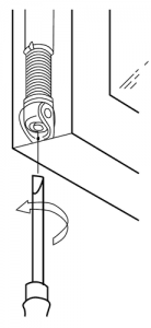 Diagram showing the correct screwdriver turning direction