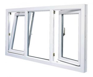 A window frame in tilt and turn open positions