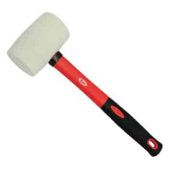 rubber mallet with white head red shaft and black grip