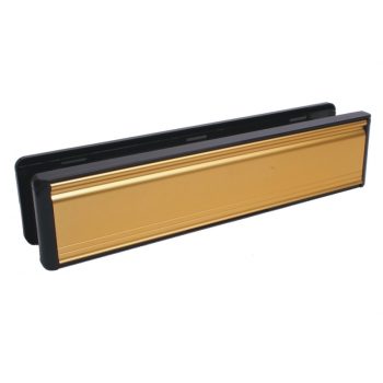 Welseal letterplate with gold flap and black frame