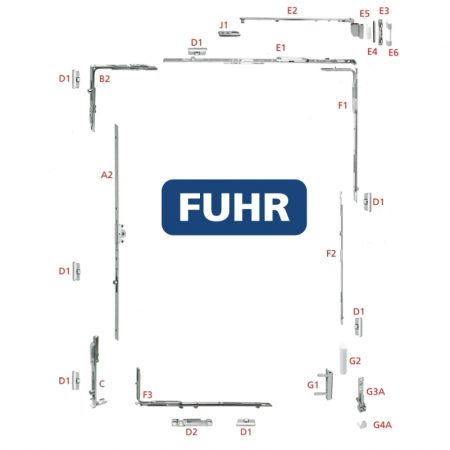Fuhr (Face-Fixed) tilt & turn system parts diagram