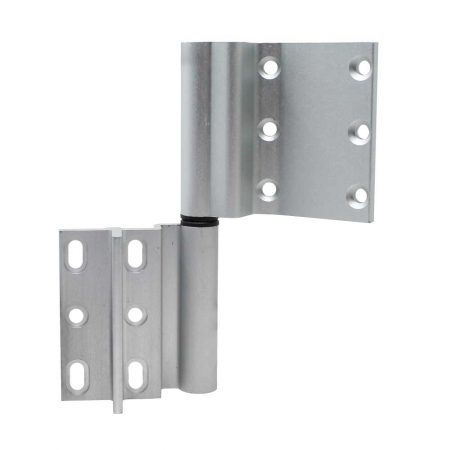 ALK 2-part aluminium door hinge in silver finish showing right side open position