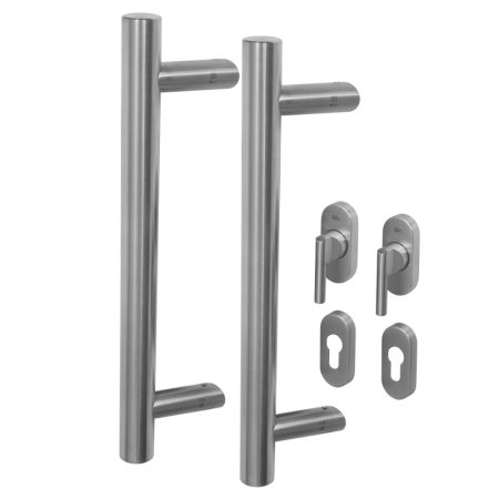 KM850 BLU 316 Stainless Steel Offset Round 'T' Bar Handle for Straight Slide Doors - Back to Back Handle Kit