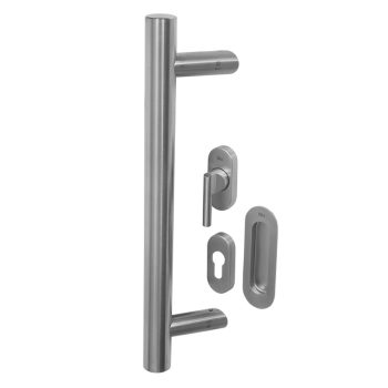 KM850 BLU 316 Stainless Steel Offset Round 'T' Bar & Flush Pull Handle for Straight Slide Doors - Secret Fix Handle Kit