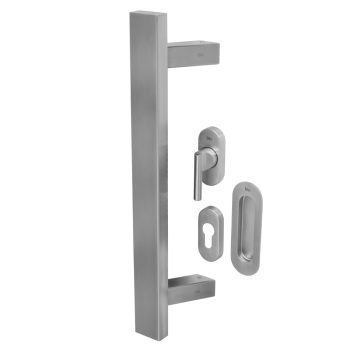 KM856 BLU 316 Stainless Steel Offset Rectangular 'T' + Flush Pull Handle For Straight Slide Door - Secret Fix Handle Kit (Single)