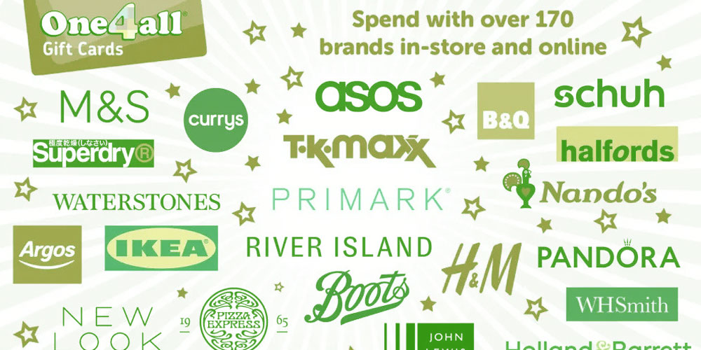 One4All gift card is accepted in 177 Brands instore and online
